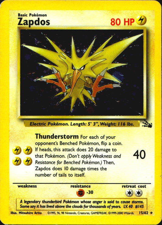 Zapdos 15/62 Holo Rare Fossil Pokemon Lightly Played