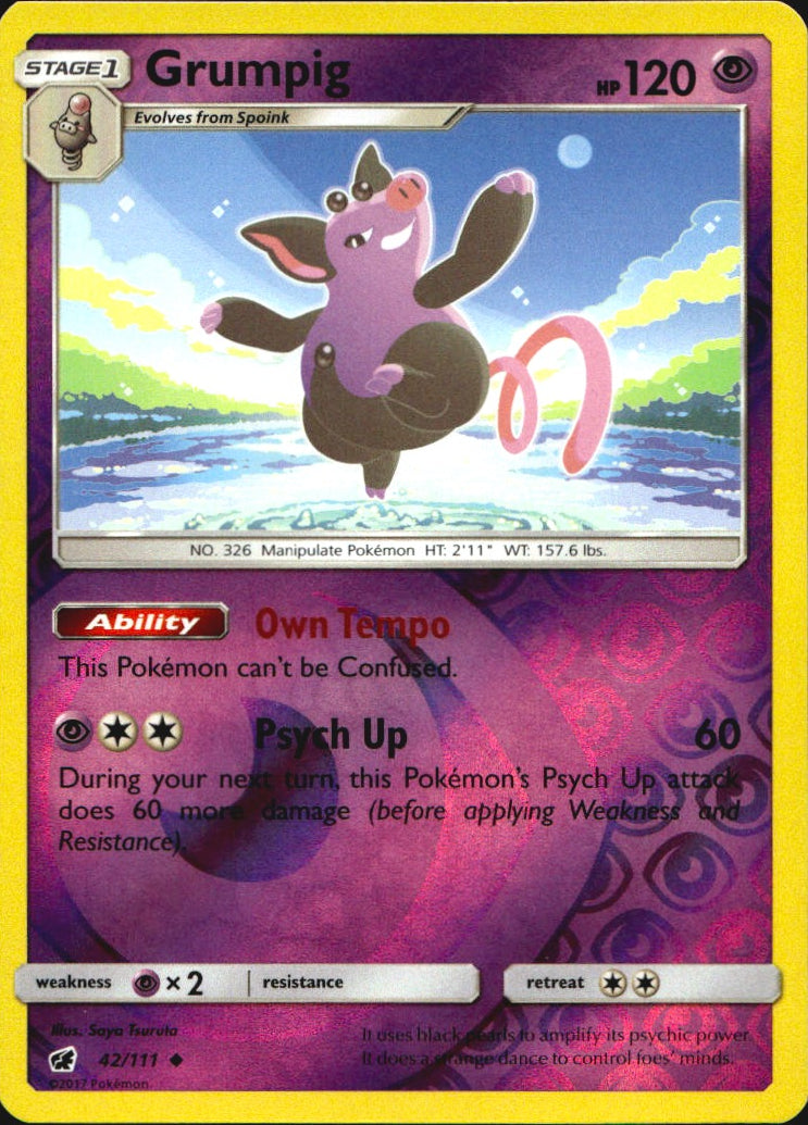 Grumpig 42/111 Uncommon Crimson Invasion Pokemon Reverse Holo Near Mint