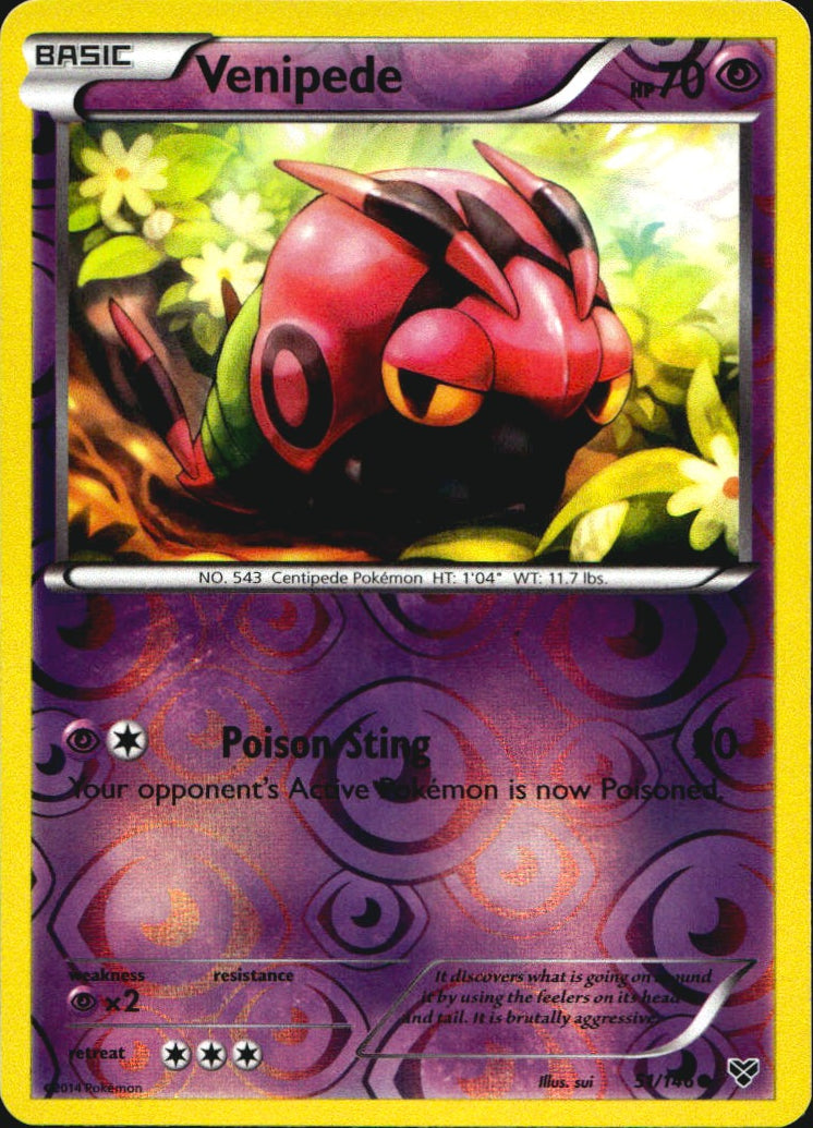 Venipede 51/146 Common XY Pokemon Reverse Holo Near Mint