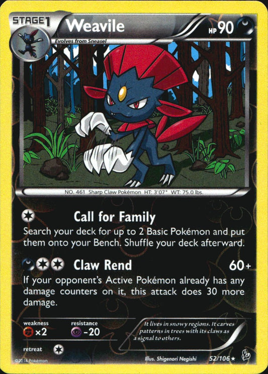 Weavile 52/106 Rare Flashfire Pokemon Reverse Holo Near Mint