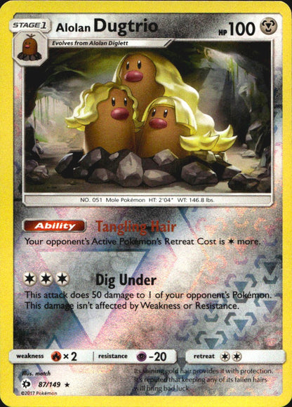 Alolan Dugtrio 87/149 Holo Rare Sun & Moon Pokemon Reverse Holo Near Mint