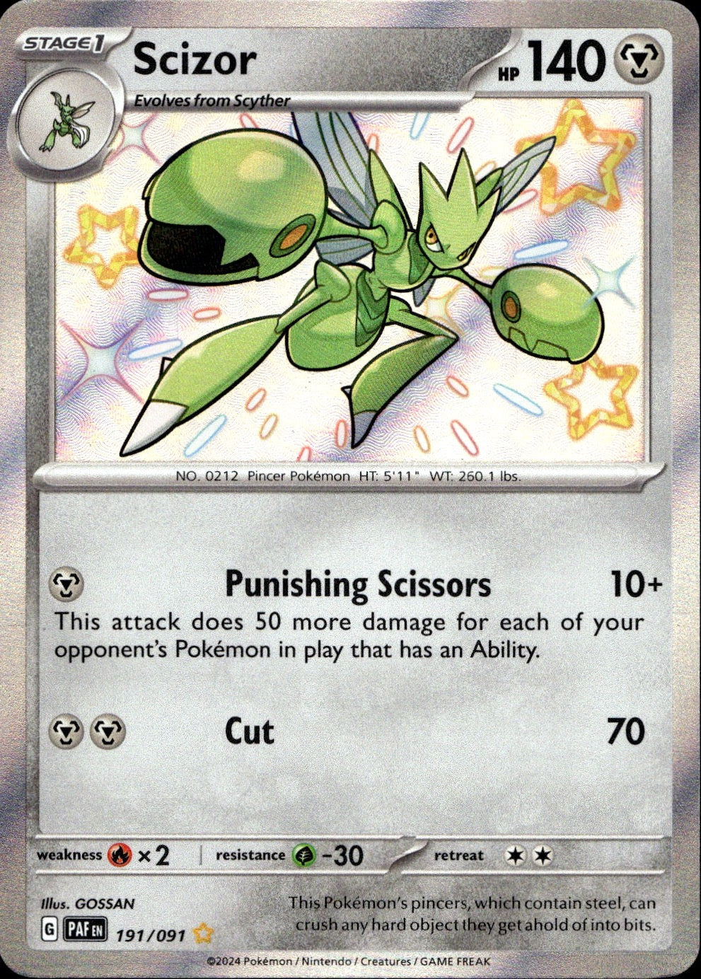 Scizor 191/091 Shiny Rare Paldean Fates Pokemon Near Mint