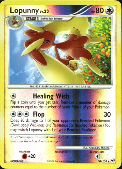 Lopunny 30/130 Rare Diamond & Pearl Pokemon Reverse Holo Near Mint