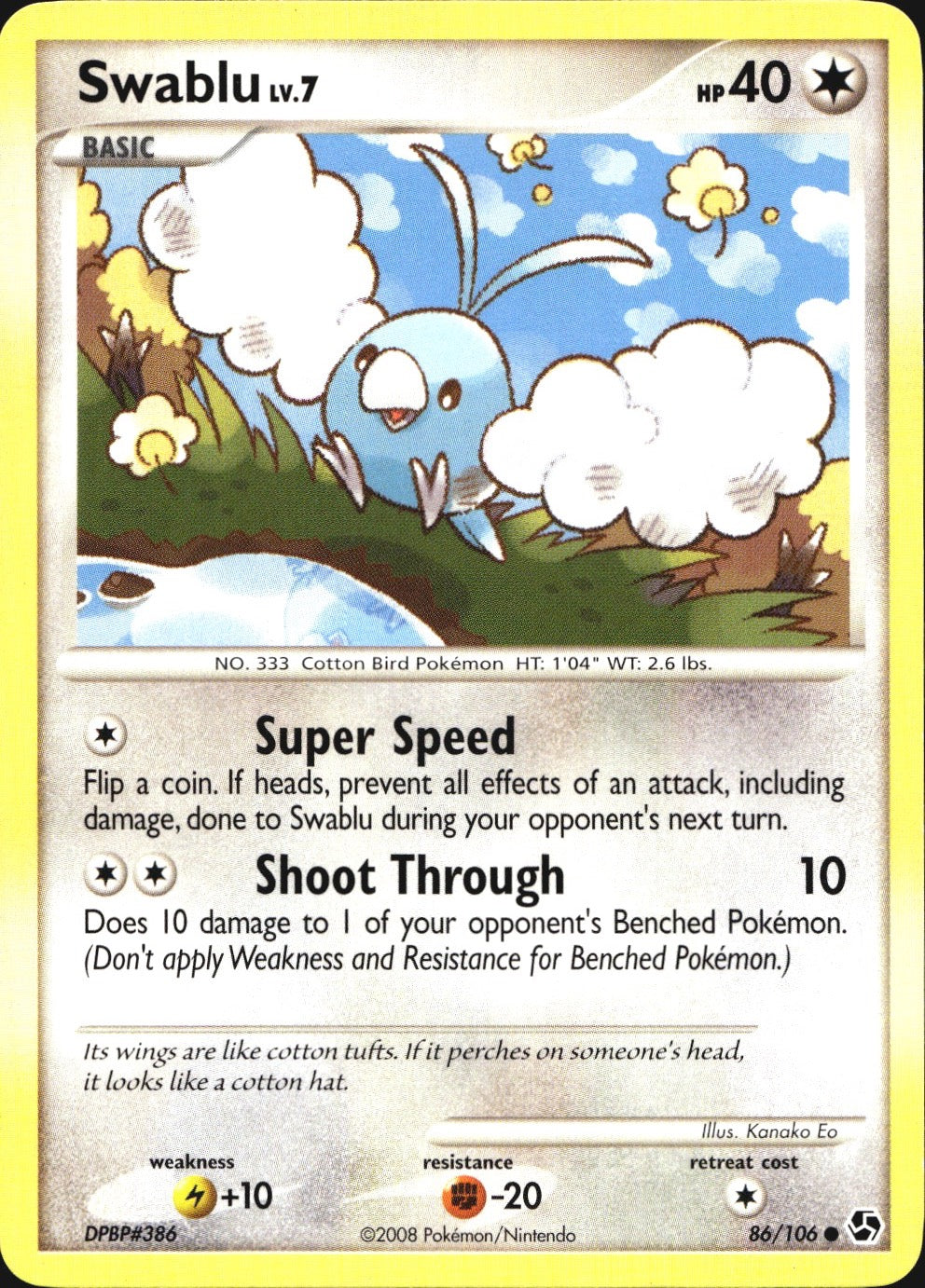 Swablu 86/106 Common Great Encounters Pokemon Near Mint