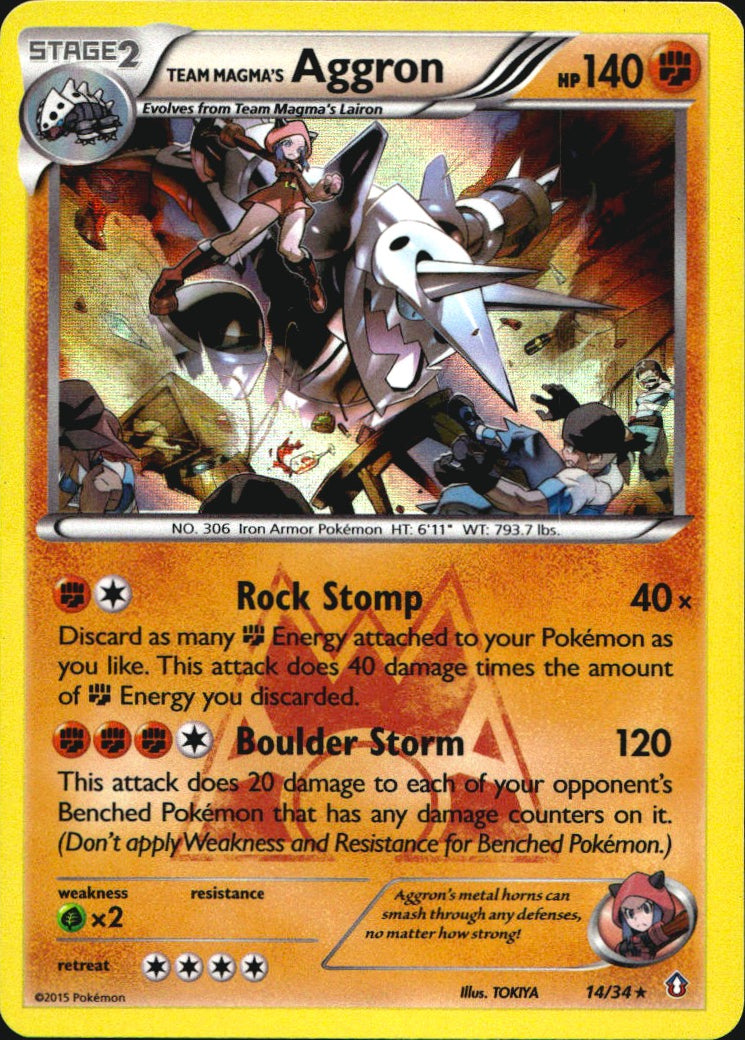 Team Magma's Aggron 14/34 Holo Rare Double Crisis Pokemon Near Mint