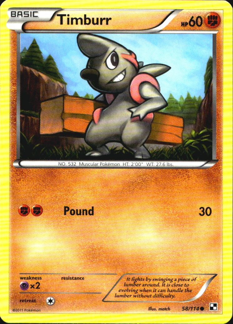 Timburr 58/114 Common Black & White Pokemon Near Mint