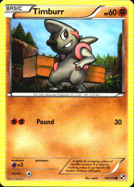 Timburr 58/114 Common Black & White Pokemon Near Mint