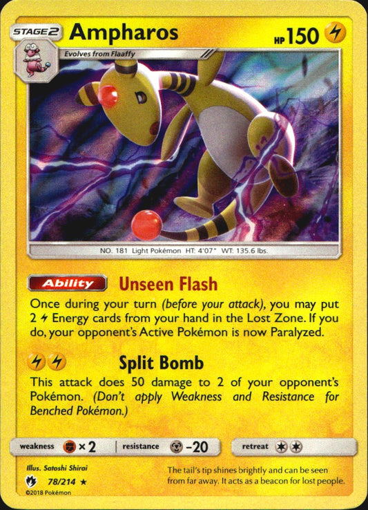 Ampharos 78/214 Holo Rare Lost Thunder Pokemon Near Mint