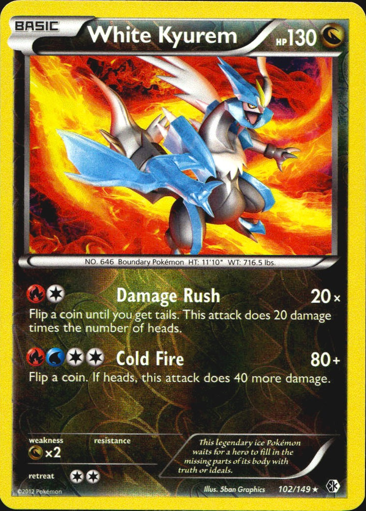 White Kyurem 102/149 Rare Boundaries Crossed Pokemon Reverse Holo Near Mint