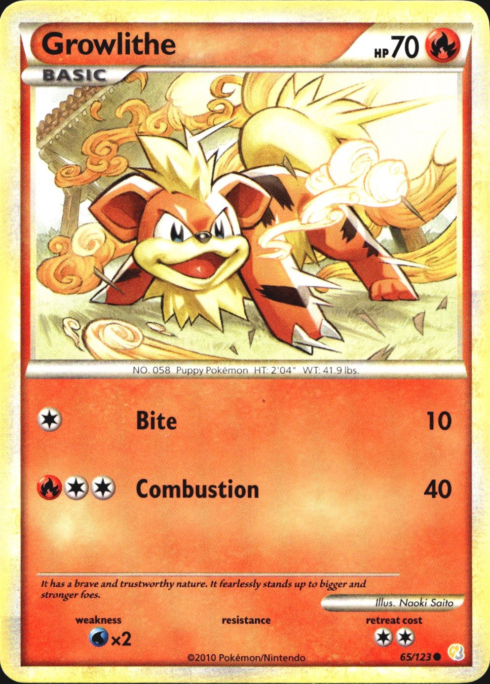 Growlithe 65/123 Common HeartGold & SoulSilver Pokemon Near Mint