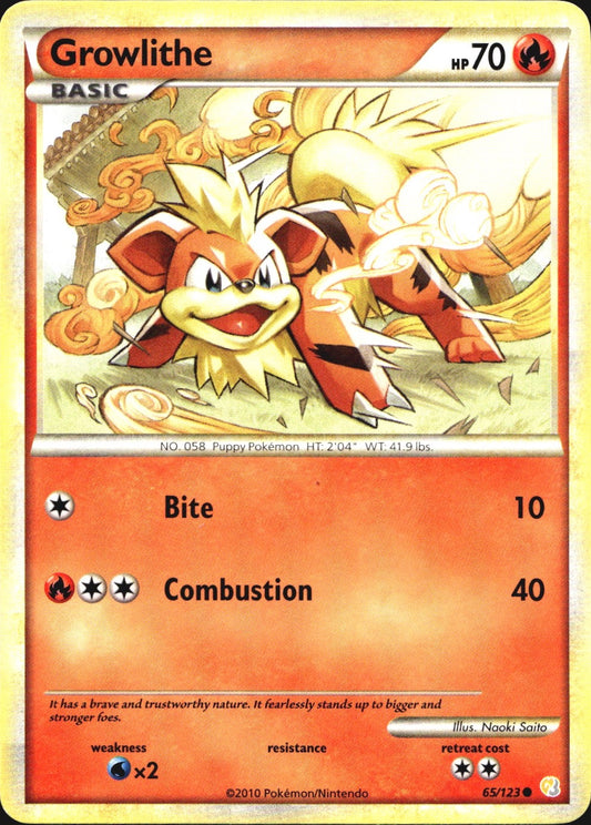 Growlithe 65/123 Common HeartGold & SoulSilver Pokemon Near Mint