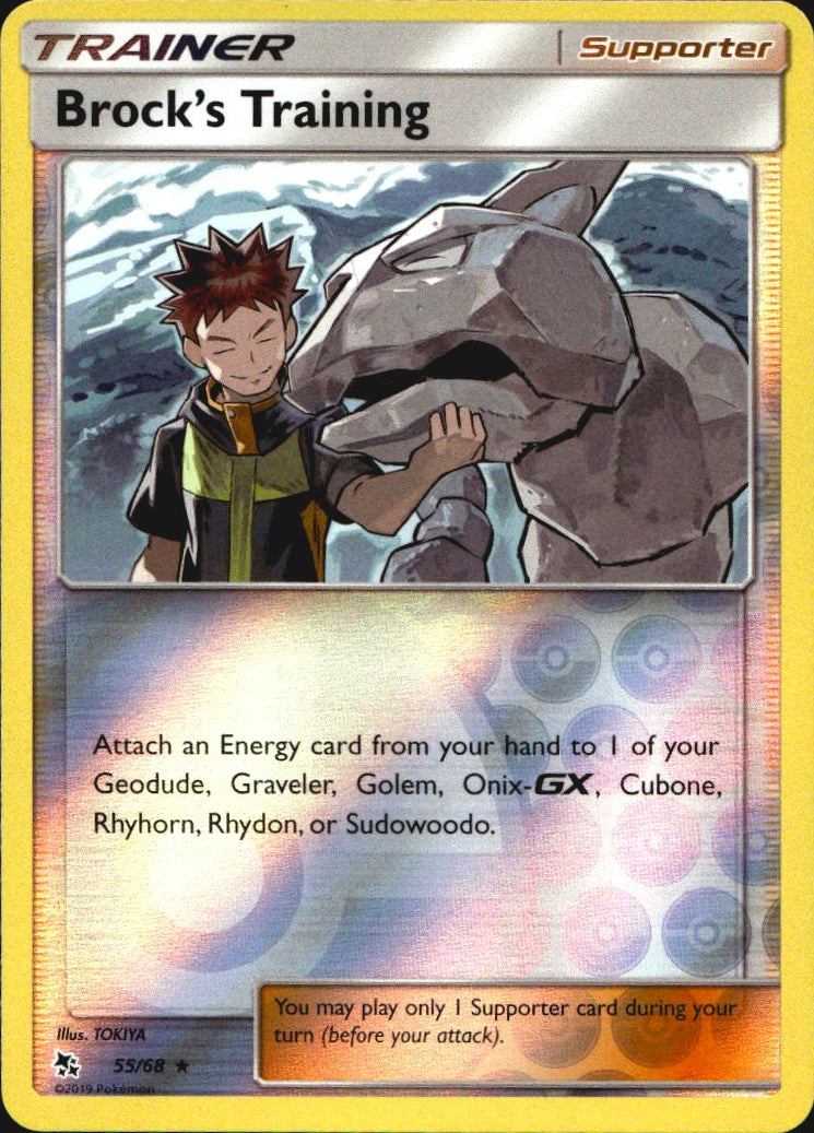 Brock's Training 55/68 Holo Rare Hidden Fates Pokemon Near Mint