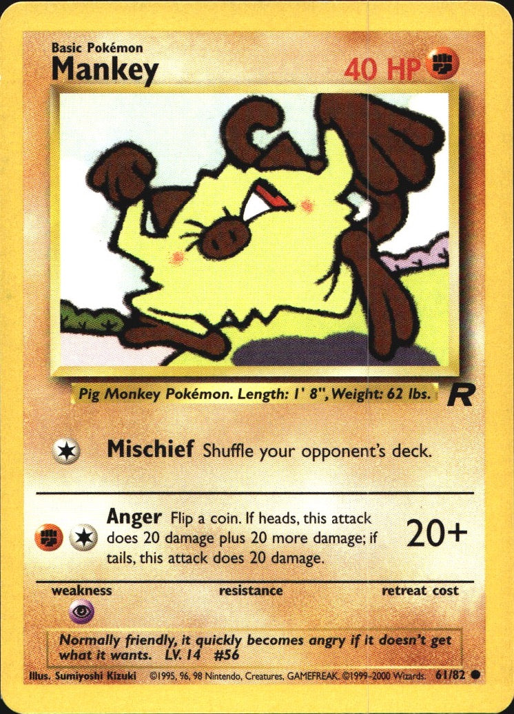 Mankey 61/82 Common Team Rocket Pokemon Near Mint