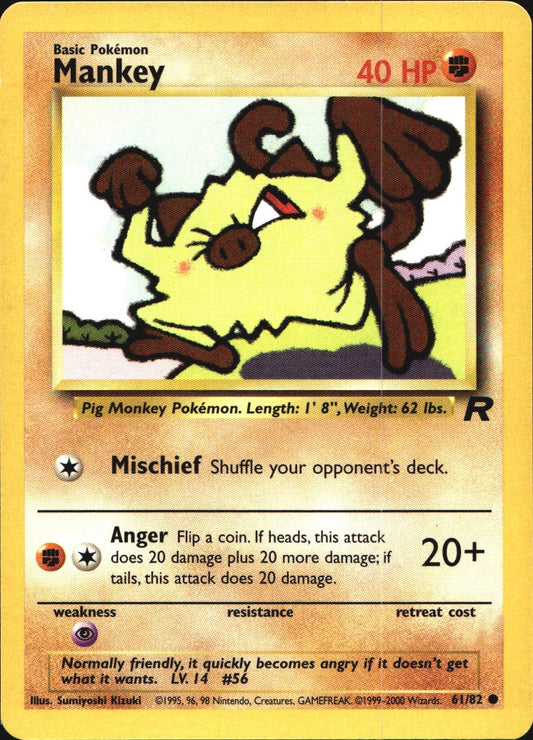 Mankey 61/82 Common Team Rocket Pokemon Near Mint