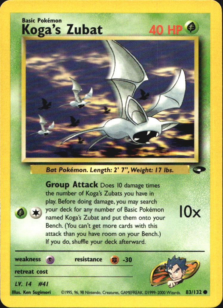 Koga's Zubat 83/132 Common Gym Challenge Pokemon Near Mint