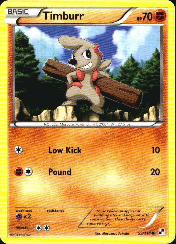 Timburr 59/114 Common Black & White Pokemon Near Mint