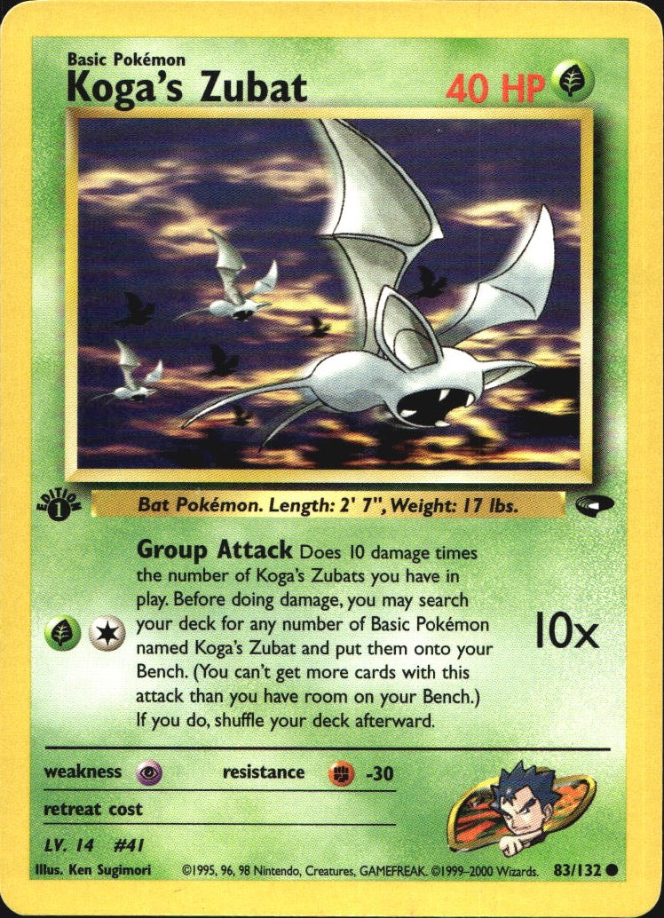 Koga's Zubat 83/132 Common Gym Challenge Pokemon 1st Edition Near Mint