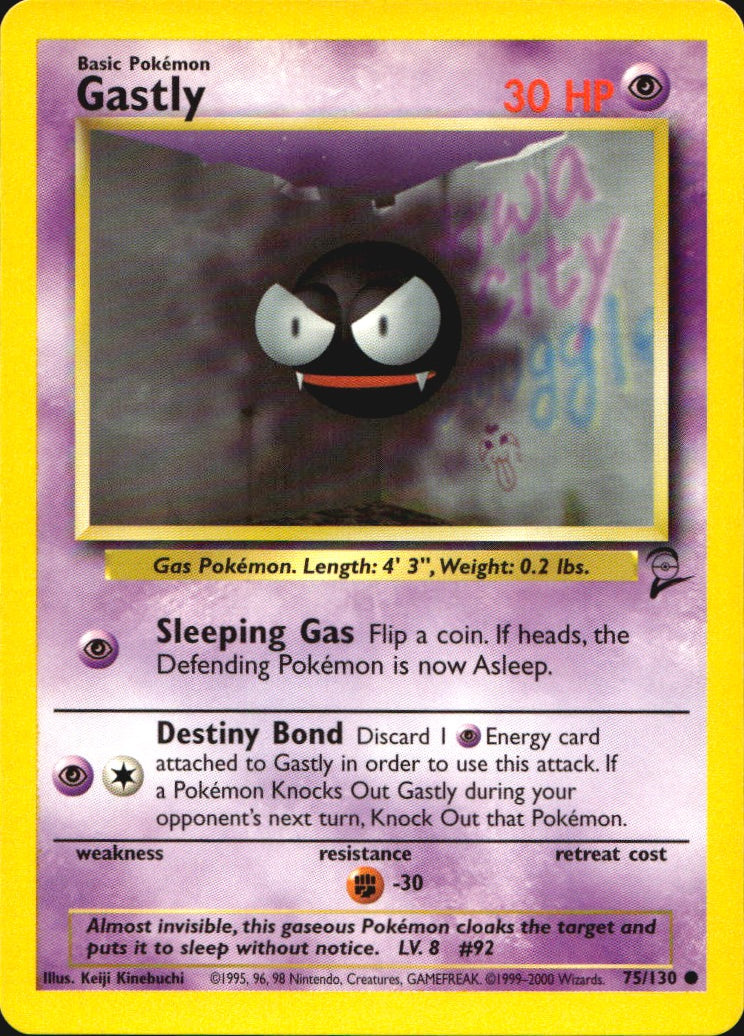 Gastly 75/130 Common Base Set 2 Pokemon Near Mint