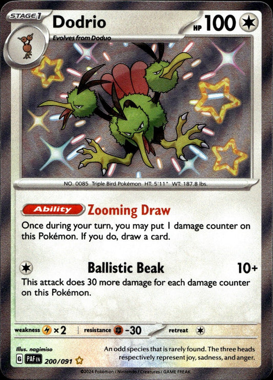Dodrio 200/091 Shiny Rare Paldean Fates Pokemon Near Mint