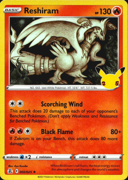 Reshiram 002/025 Rare Celebrations Pokemon Near Mint