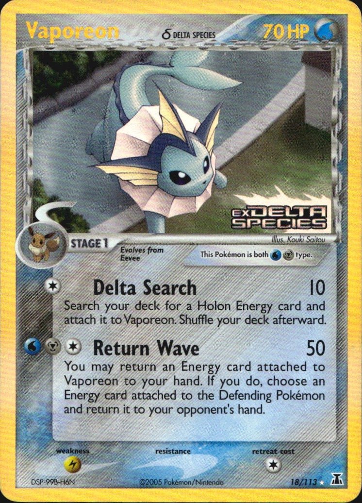Vaporeon 18/113 Delta Species Pokemon Reverse Holo Lightly Played