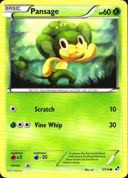 Pansage 7/114 Common Black & White Pokemon Near Mint
