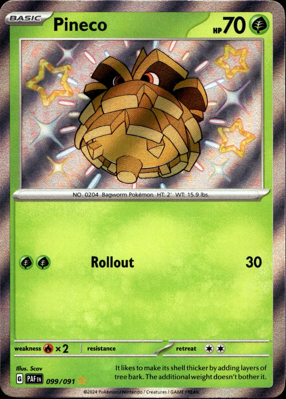 Pineco 099/091 Shiny Rare Paldean Fates Pokemon Near Mint
