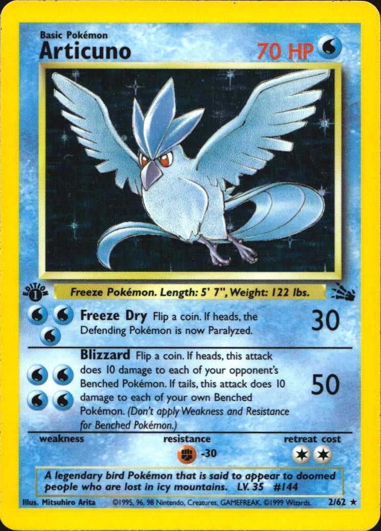 Articuno 2/62 Holo Rare Fossil Pokemon 1st Edition Near Mint