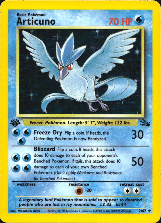 Articuno 2/62 Holo Rare Fossil Pokemon 1st Edition Near Mint