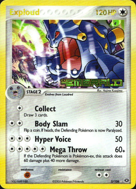 Exploud 3/106 Emerald Pokemon Reverse Holo Near Mint