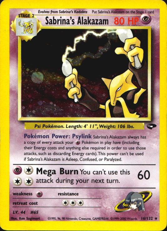 Sabrina's Alakazam 16/132 Holo Rare Gym Challenge Pokemon Heavily Played