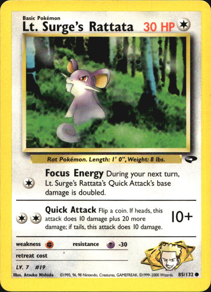 Lt. Surge's Rattata 85/132 Common Gym Challenge Pokemon Near Mint