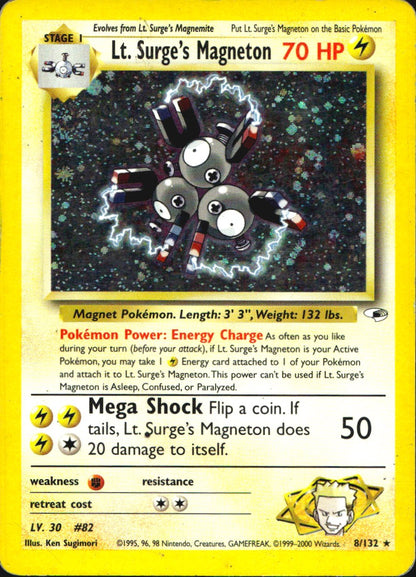 Lt. Surge's Magneton 8/132 Holo Rare Gym Heroes Pokemon Heavily Played