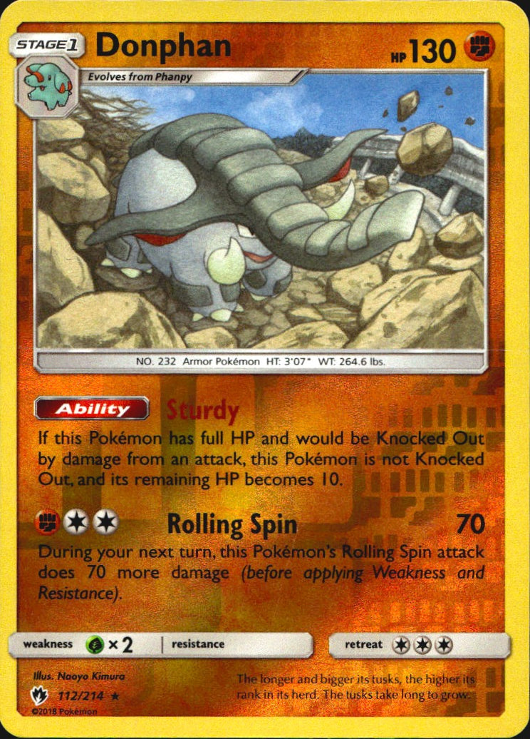 Donphan 112/214 Rare Lost Thunder Pokemon Reverse Holo Near Mint