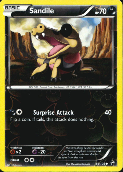 Sandile 56/106 Common Flashfire Pokemon Reverse Holo Near Mint