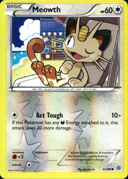 Meowth 61/98 Common Ancient Origins Pokemon Reverse Holo Near Mint