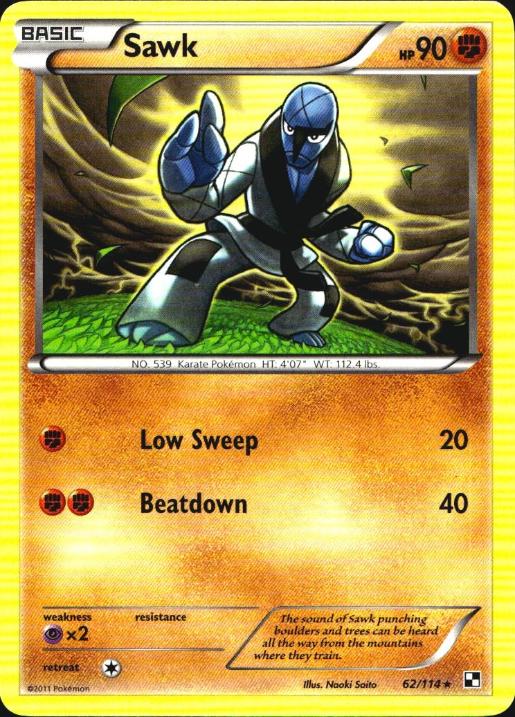 Sawk 62/114 Rare Black & White Pokemon Near Mint