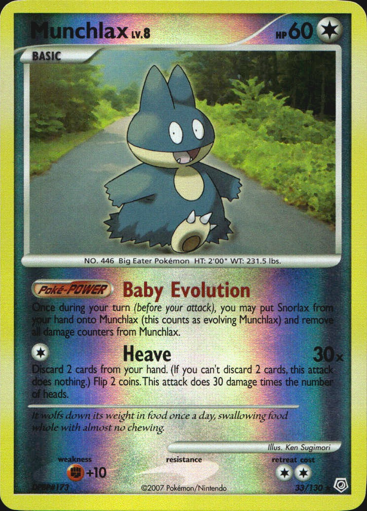 Munchlax 33/130 Rare Diamond & Pearl Pokemon Reverse Holo Near Mint