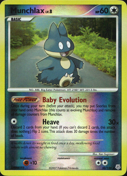 Munchlax 33/130 Rare Diamond & Pearl Pokemon Reverse Holo Near Mint