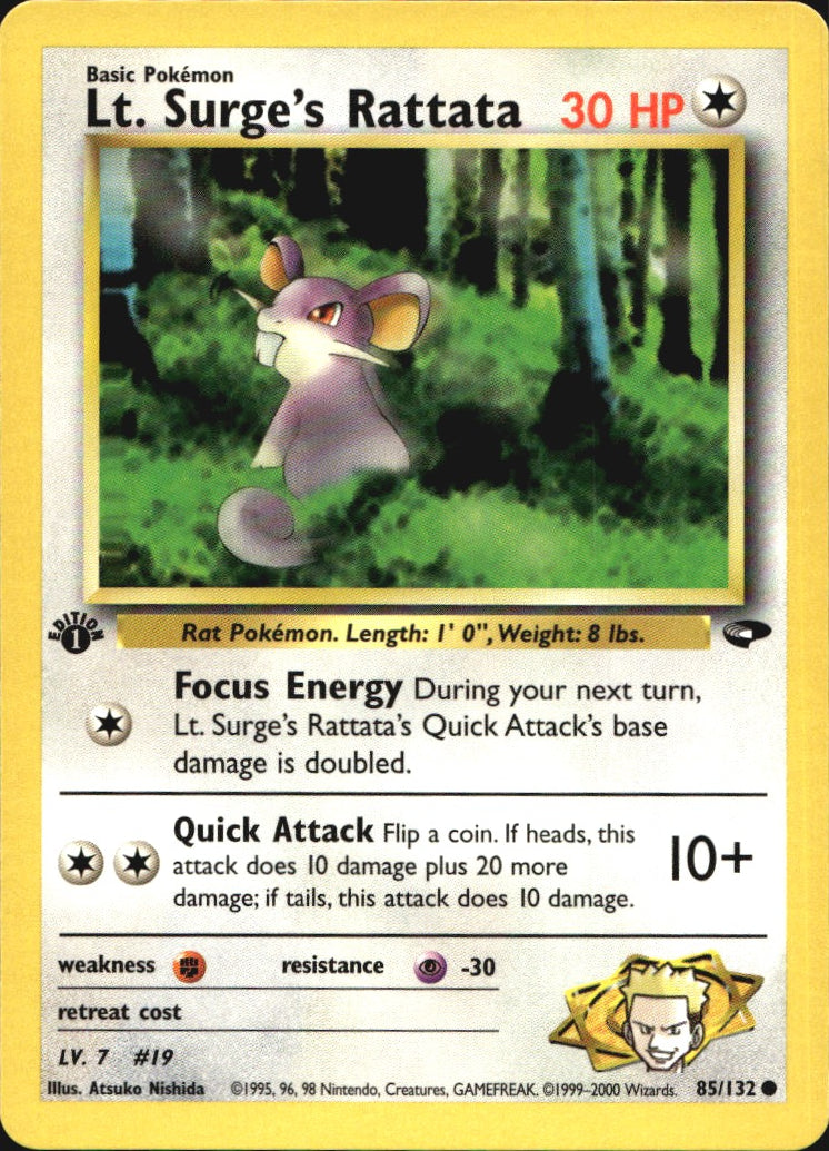 Lt. Surge's Rattata 85/132 Common Gym Challenge Pokemon 1st Edition Near Mint