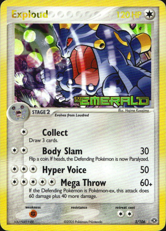 Exploud 3/106 Holo Rare Emerald Pokemon Reverse Holo Lightly Played
