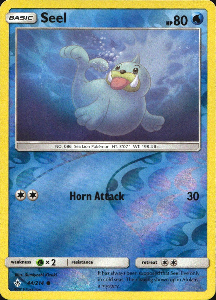Seel 44/214 Common Unbroken Bonds Pokemon Reverse Holo Near Mint