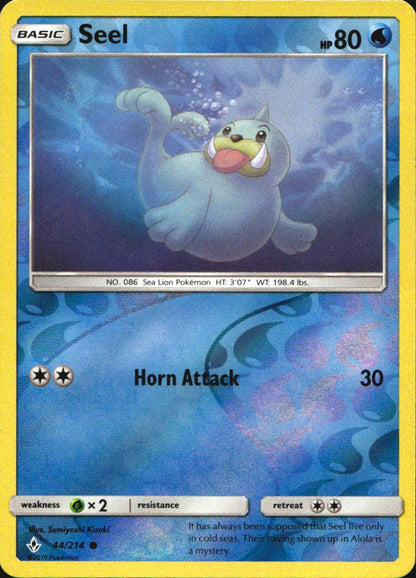 Seel 44/214 Common Unbroken Bonds Pokemon Reverse Holo Near Mint