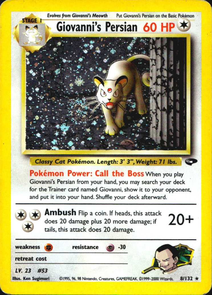 Giovanni's Persian 8/132 Holo Rare Gym Challenge Pokemon Moderately Played