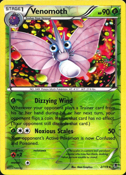 Venomoth 2/119 Rare Phantom Forces Pokemon Reverse Holo Near Mint