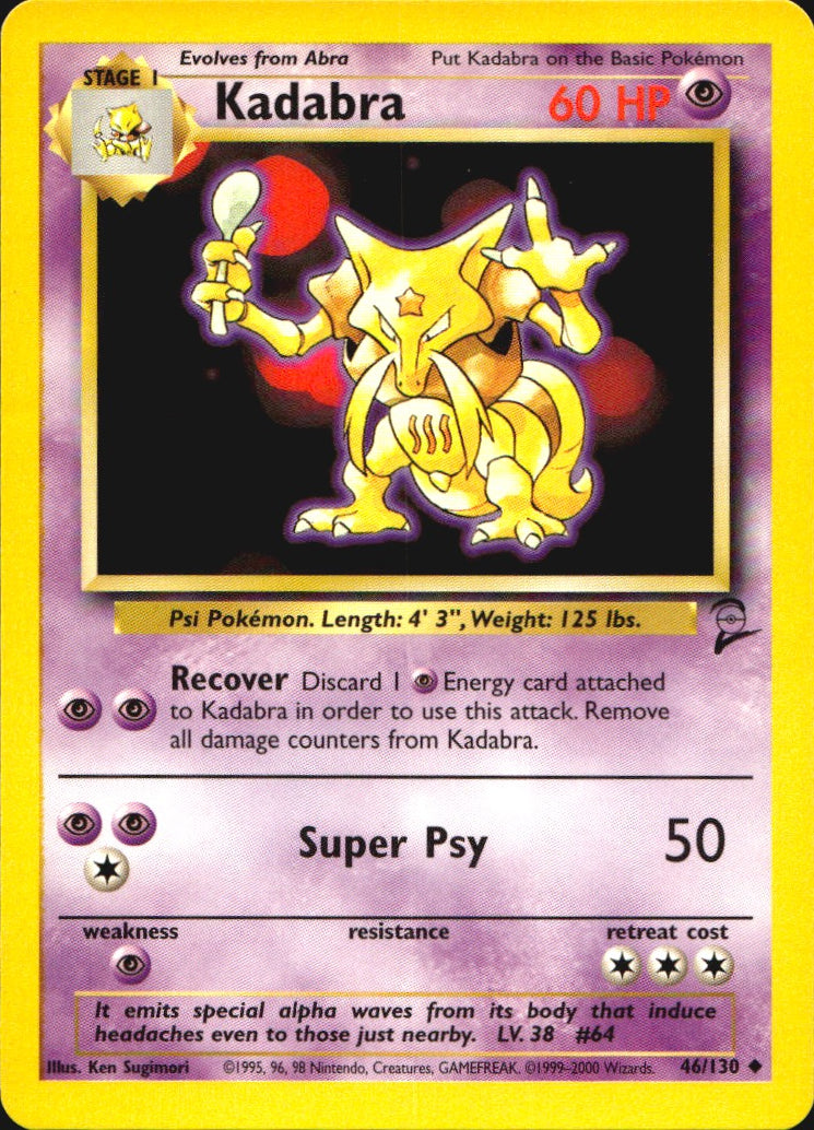 Kadabra 46/130 Uncommon Base Set 2 Pokemon Near Mint