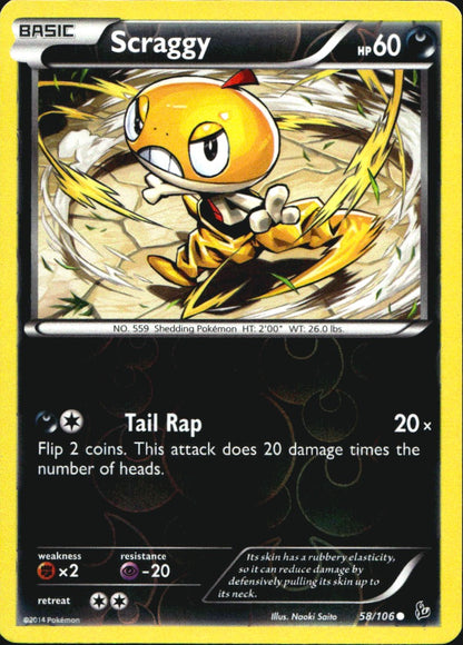 Scraggy 58/106 Common Flashfire Pokemon Reverse Holo Near Mint