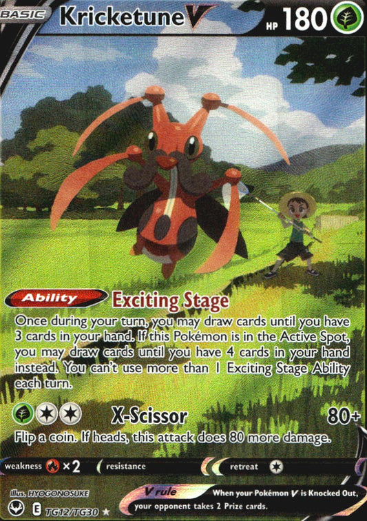 Kricketune V TG12/TG30 Holo Rare V Silver Tempest Trainer Gallery Pokemon NM