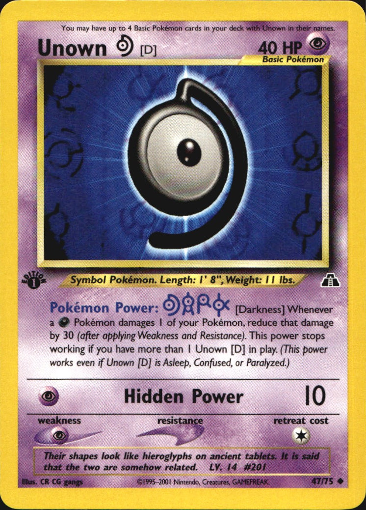 Unown [D] 47/75 Uncommon Neo Discovery Pokemon 1st Edition Near Mint
