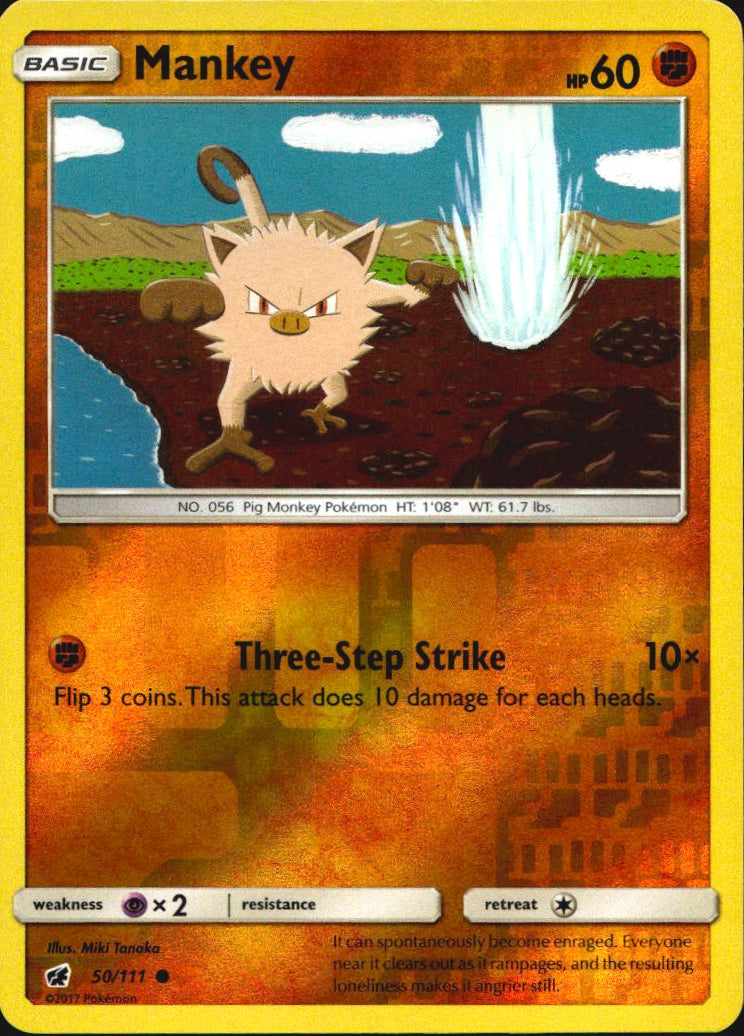 Mankey 50/111 Common Crimson Invasion Pokemon Reverse Holo Near Mint